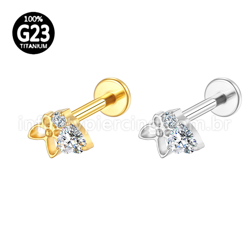 Piercing Labret Titânio Coração Zircônia Cravejada E Borboleta